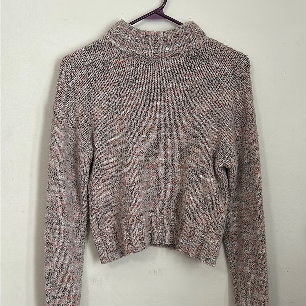 SO Gray and Pink Cowl Neck Sweater with Relaxed Fit